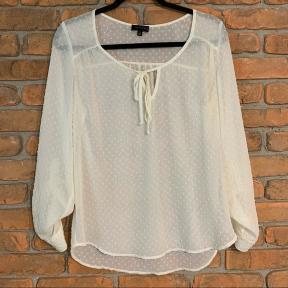 The Limited Ivory Dotted Long Sleeve Tie Neck Blouse Womens Size Small Career - Picture 1 of 5